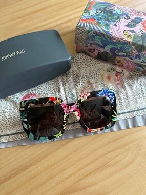 Johnny Was Black Floral Square Sunglasses
